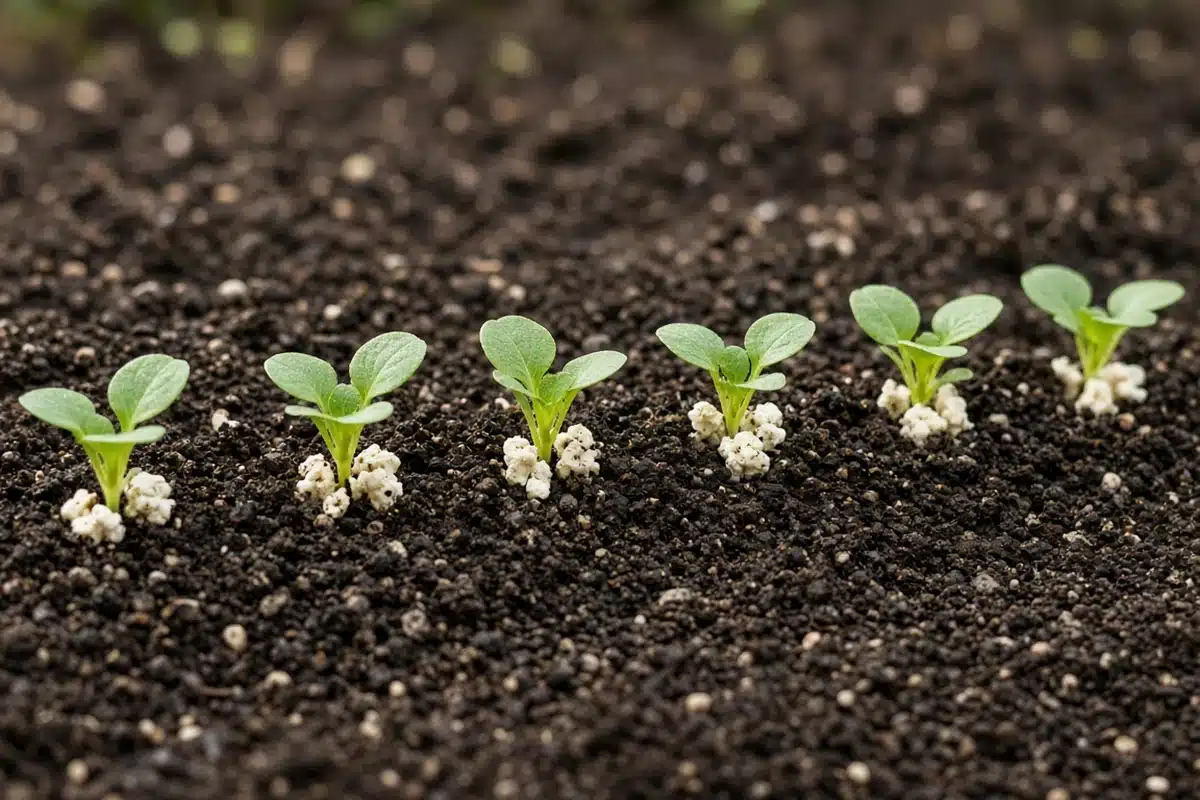 Seedlings sprouting from pelleted seed