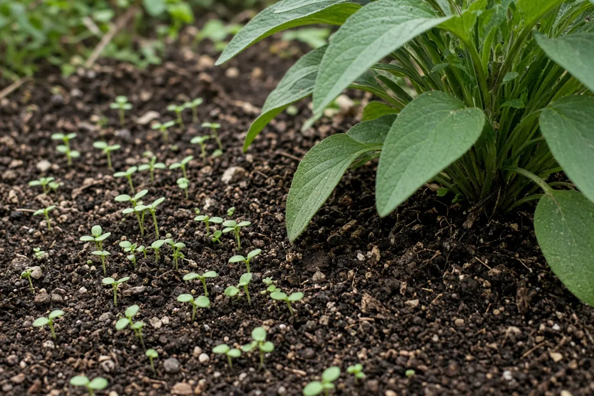 Self sown seedlings beside an older perennial clump