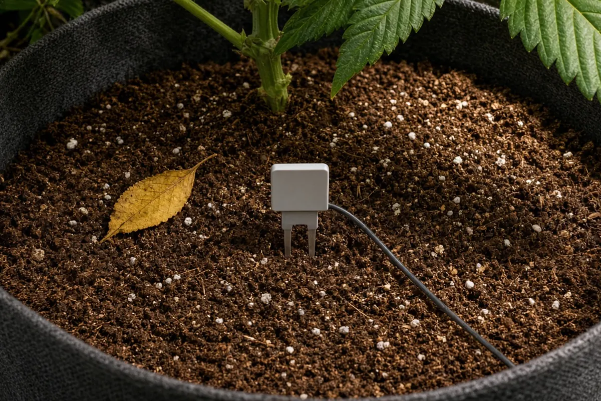 Sensor probe in a cannabis grow medium