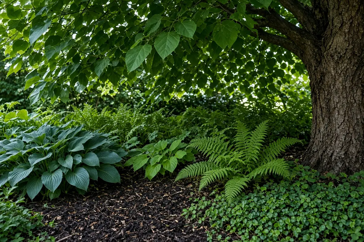Shade bed under a catalpa canopy