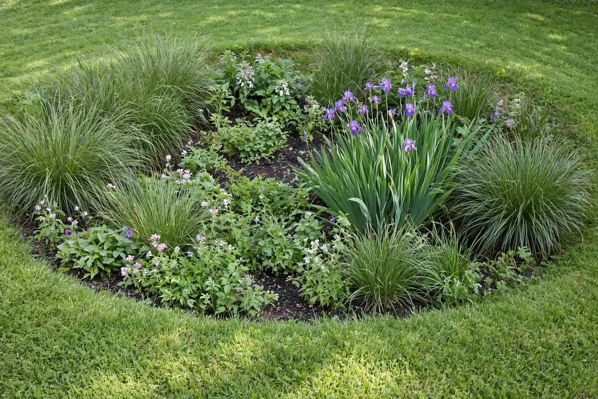 Shallow planted depression in a lawn