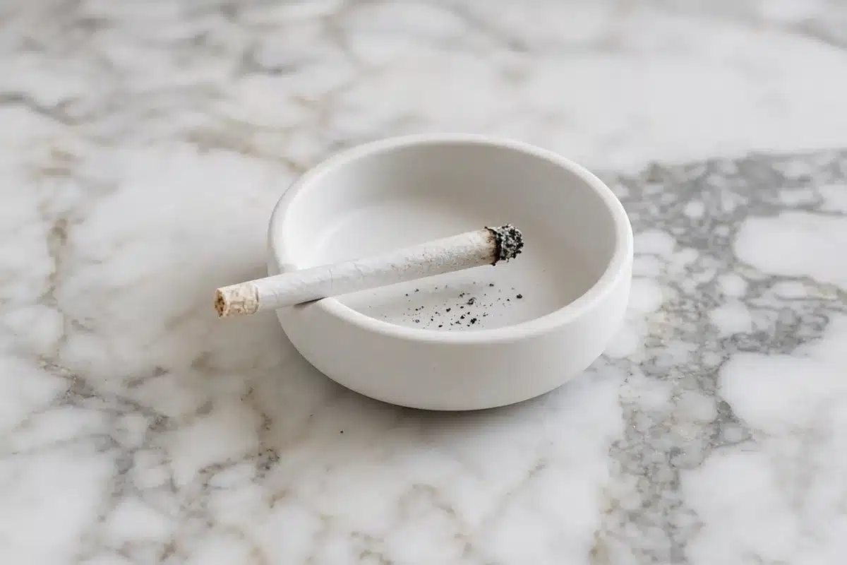 Single thin joint resting in an ashtray