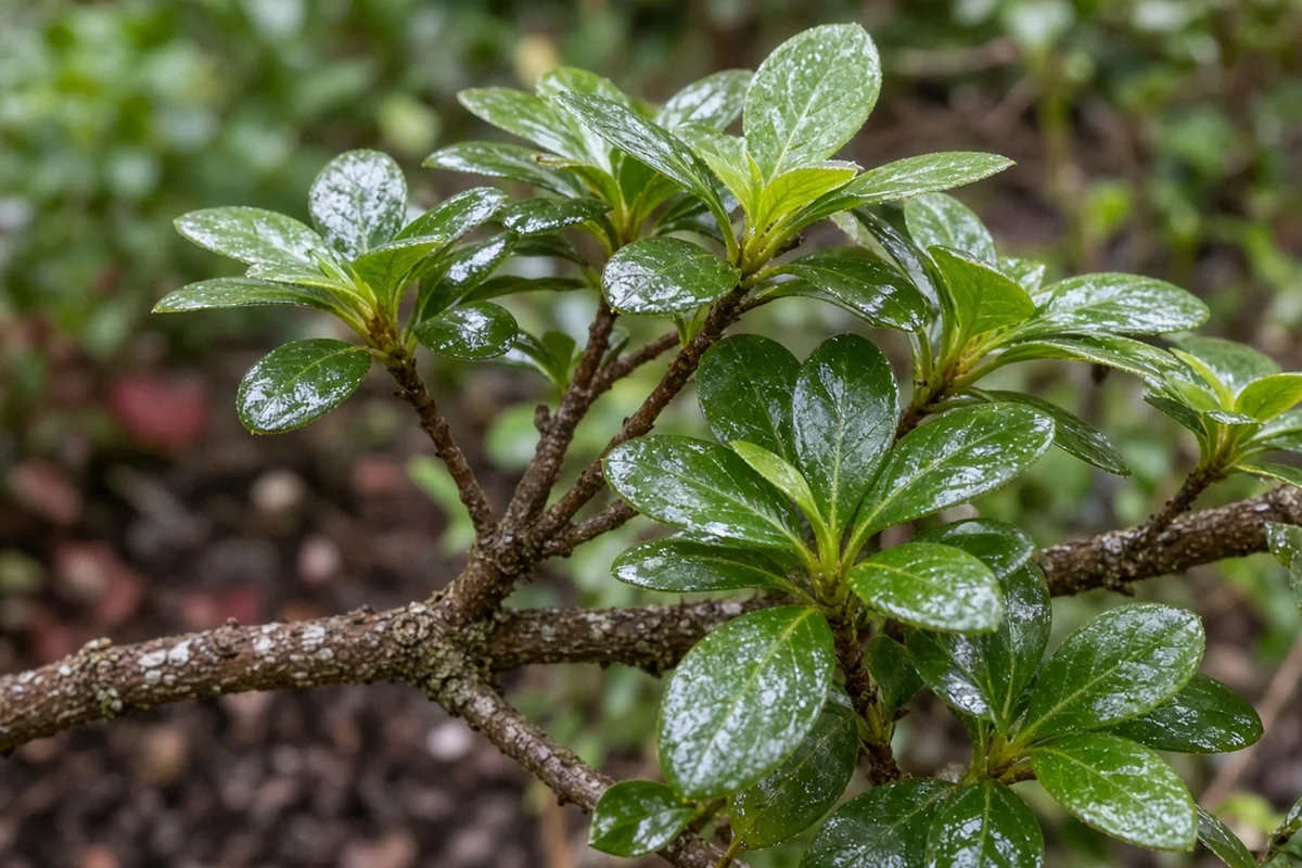 Small azalea leaves close up