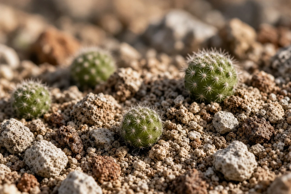 Small cactus seedlings in gritty mix