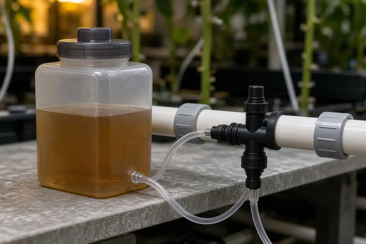 Small dosing tank connected to a venturi injector