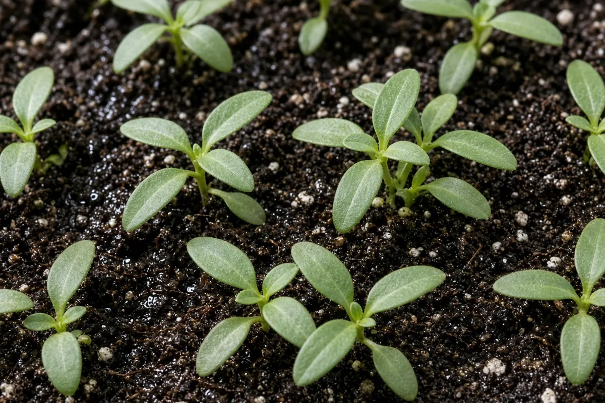 Small gomphrena seedlings with narrow leaves