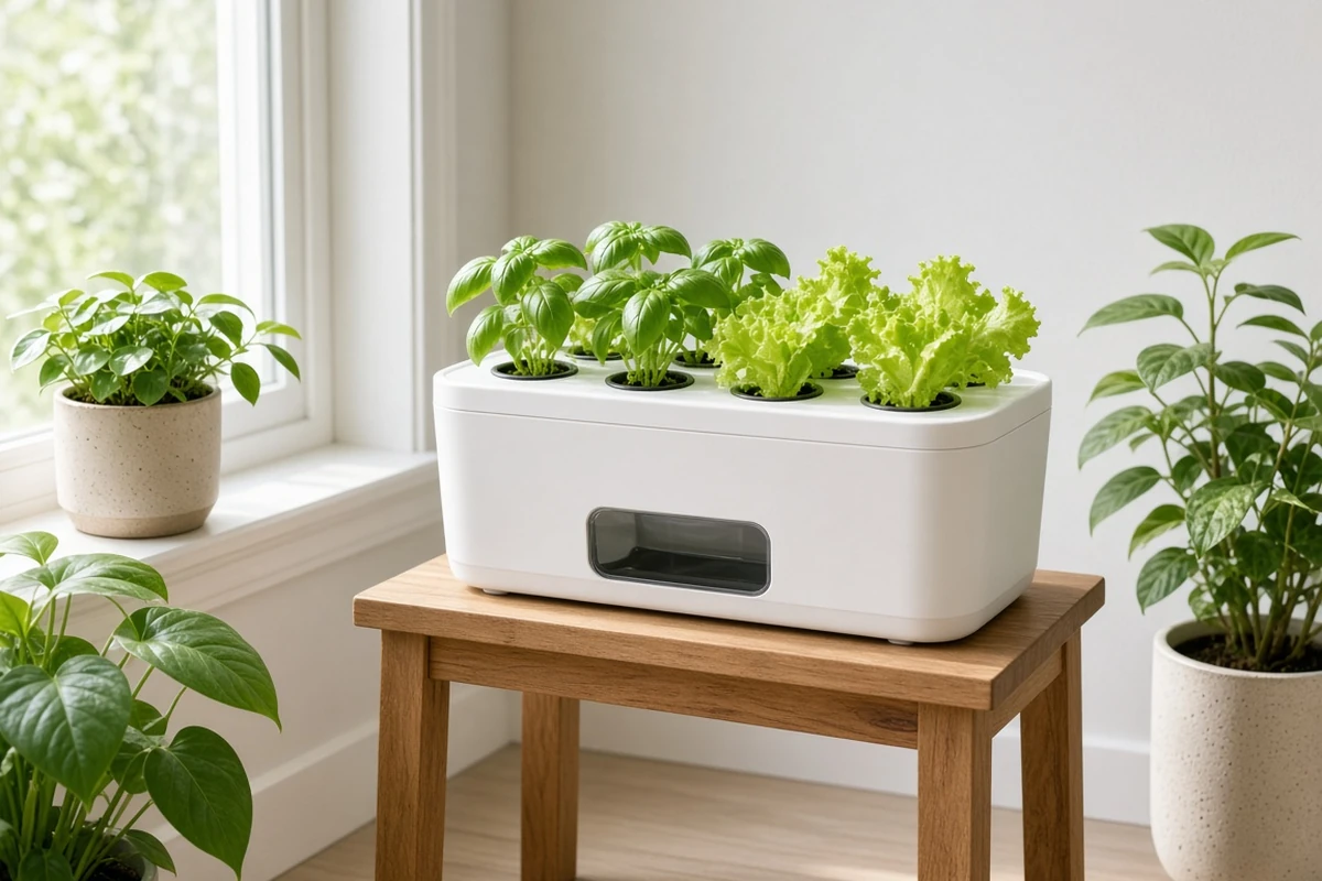 Small indoor system with young plants