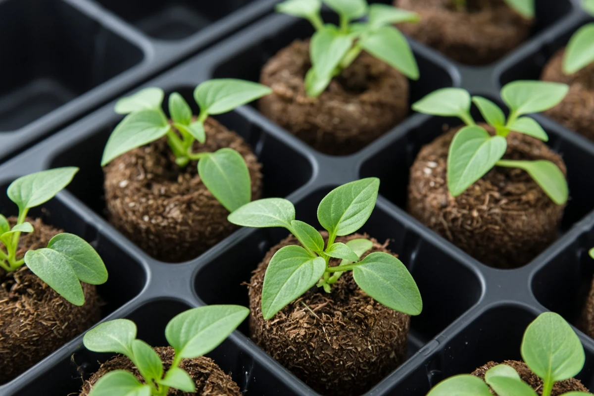 Small leafy seedlings in plugs