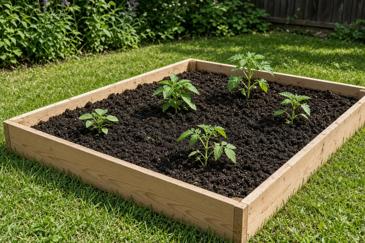 Small new garden bed in a sunny yard