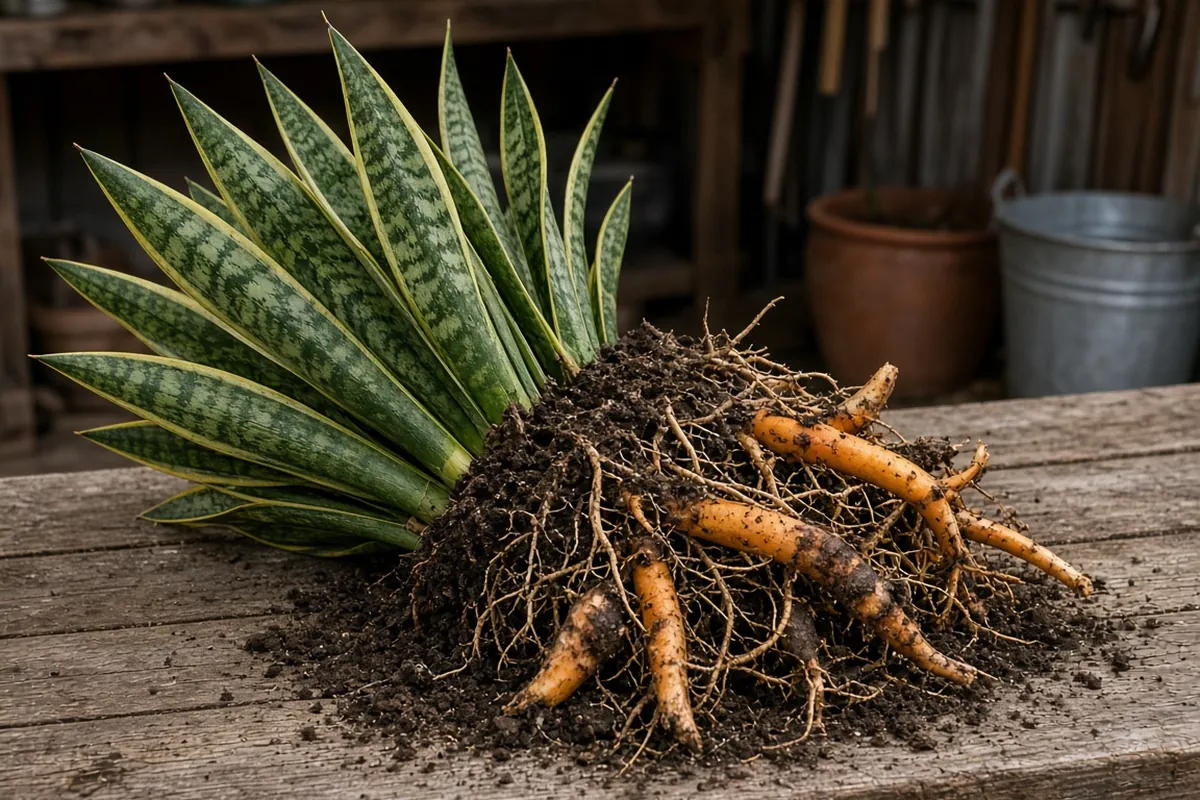 Snake plant roots out of the pot