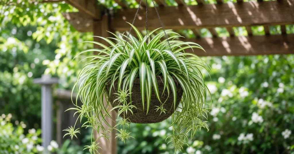 Spider plant in a hanging pot