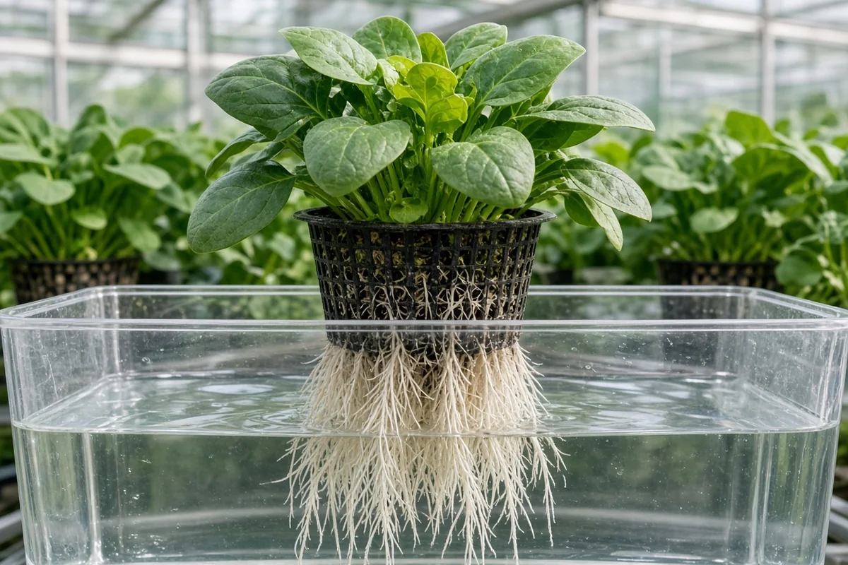 Spinach roots in clear water