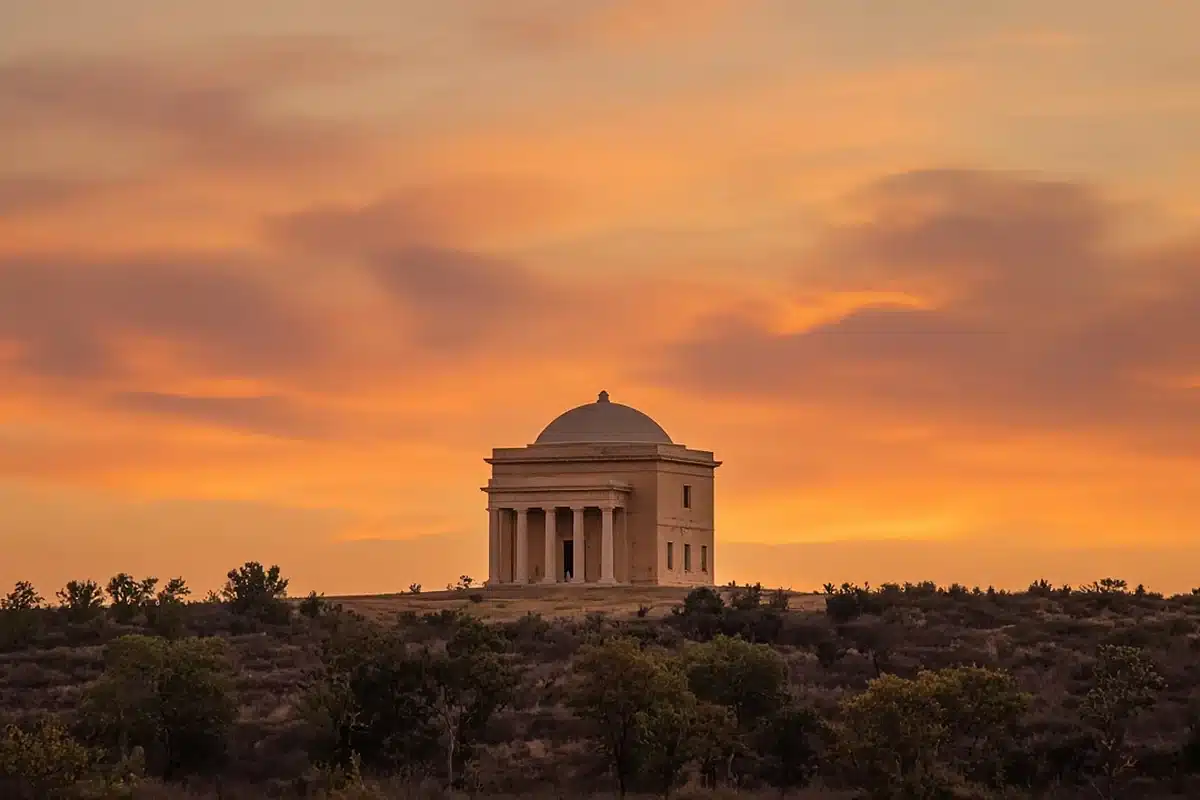 Generic state capitol dome at sunset