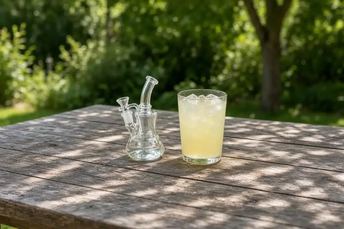Summer patio table with a dab rig