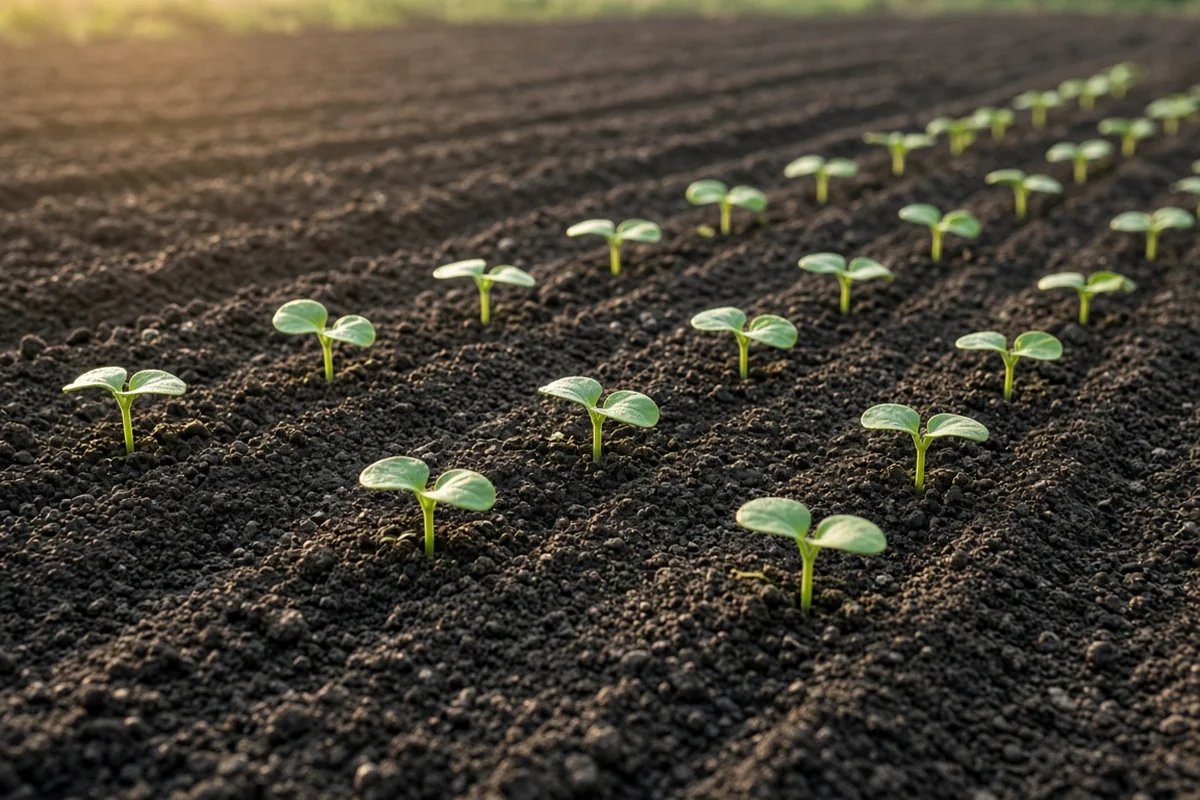 Sunflower seedlings in a prepared bed