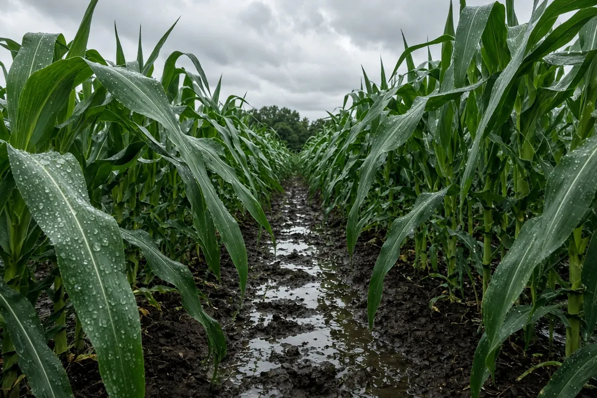 Sweet corn plants after rain