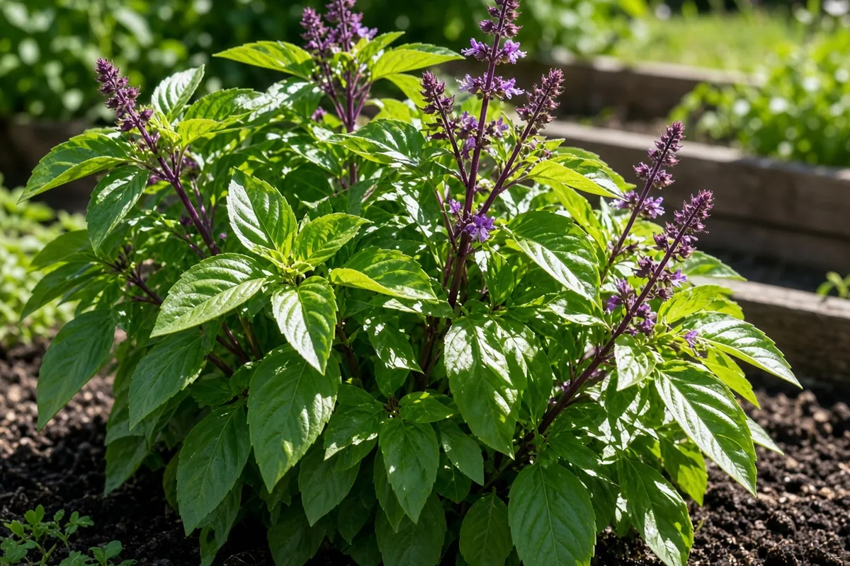 Thai basil with purple flower spikes