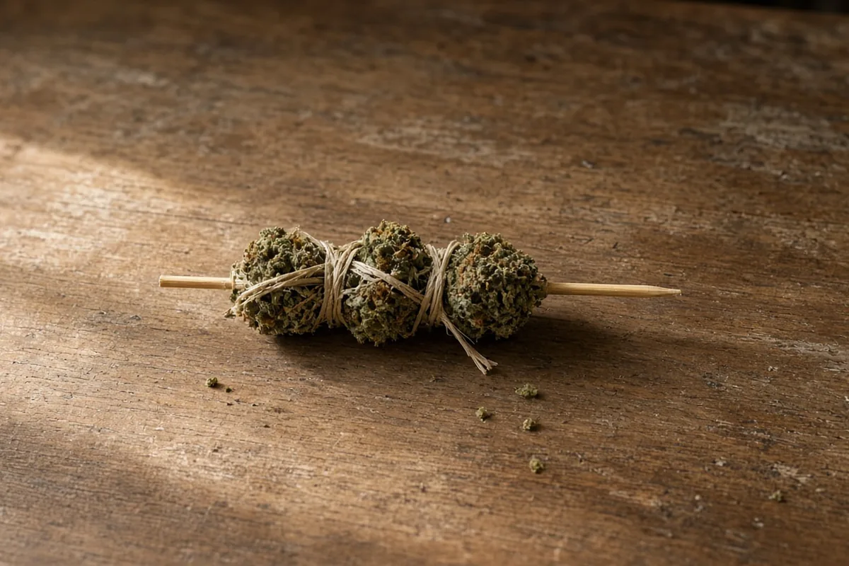 Thai stick style buds tied around a stem