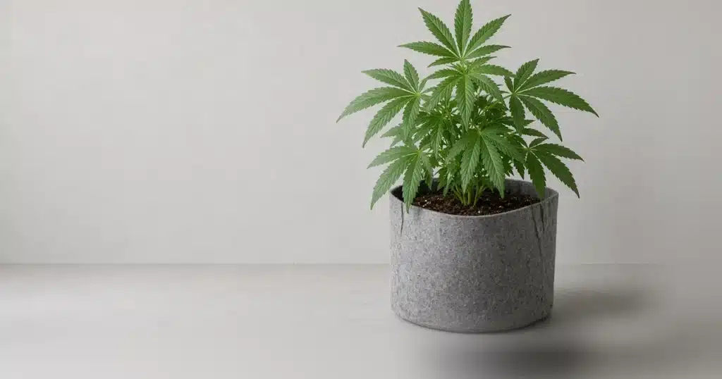 Healthy vegetative cannabis plant with deep green leaves