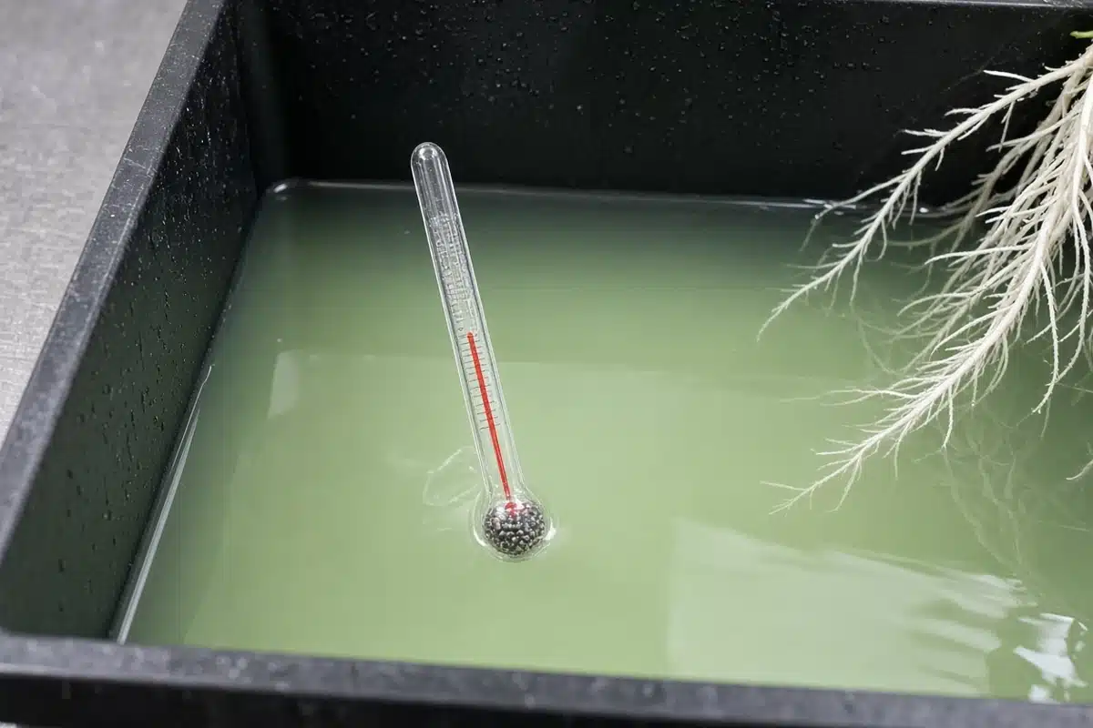 Thermometer floating in nutrient solution