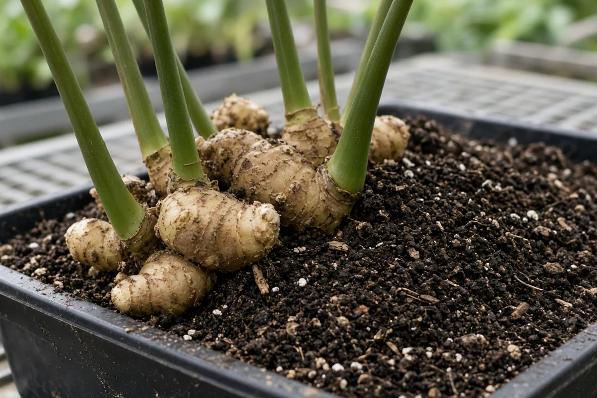 Thick ZZ plant rhizomes in potting mix