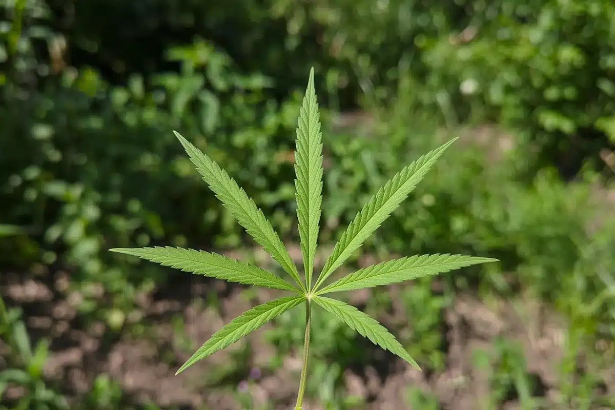Close-up of a thin-bladed sativa fan leaf