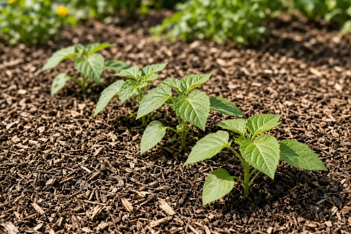 Tomatillo transplants in a warm bed