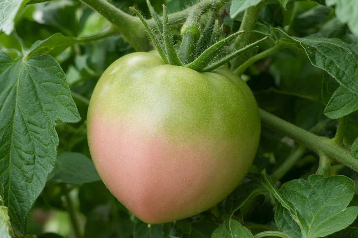 Tomato showing first blush of color