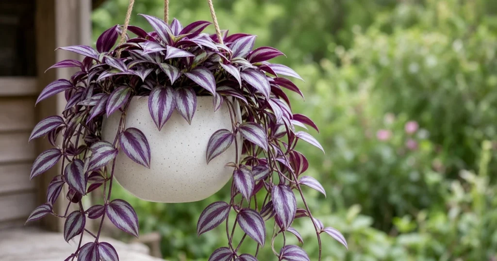 Tradescantia trailing from a hanging pot