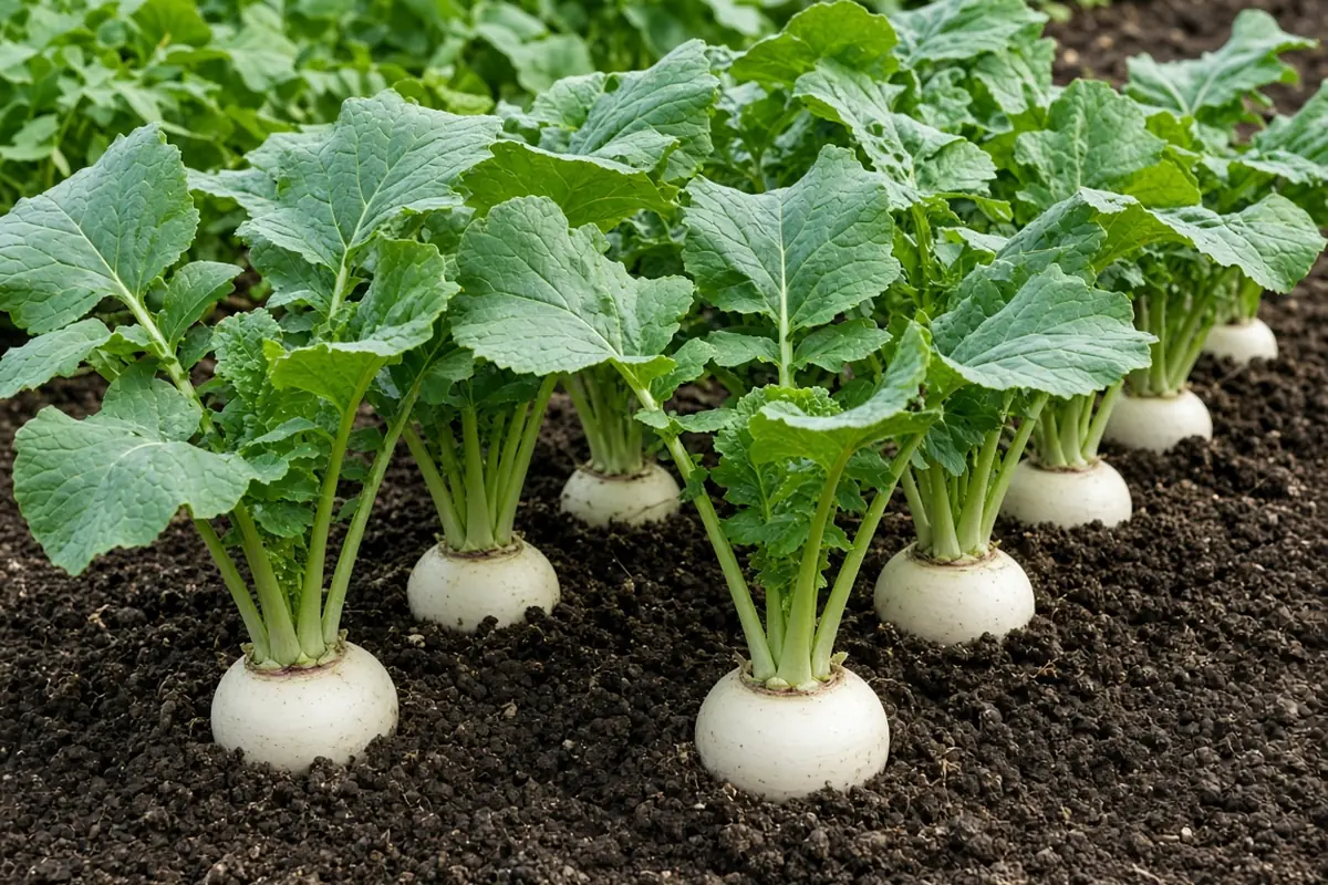 Turnips growing in a bed
