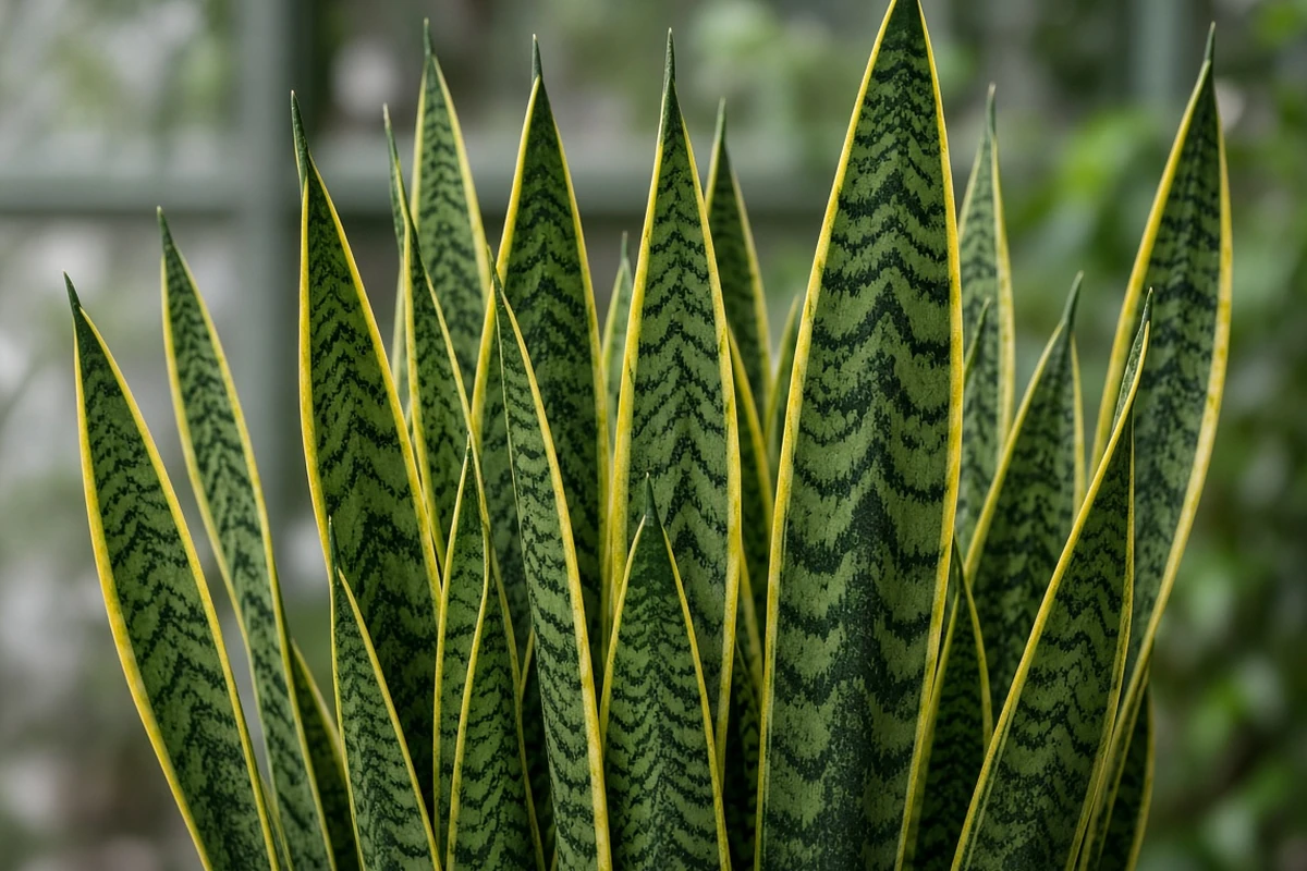 Upright snake plant leaves