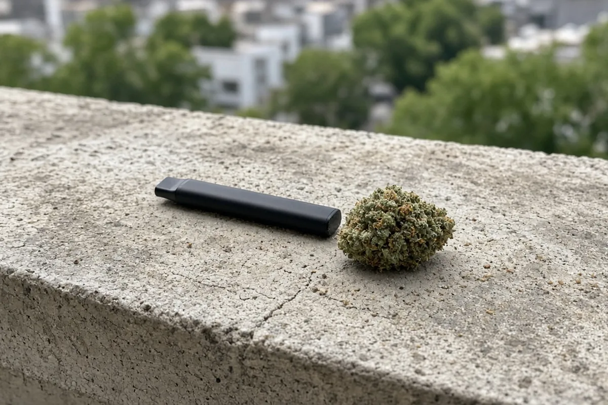 Vape pen beside a cannabis bud