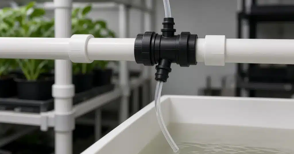 Venturi fitting on a hydroponic return line