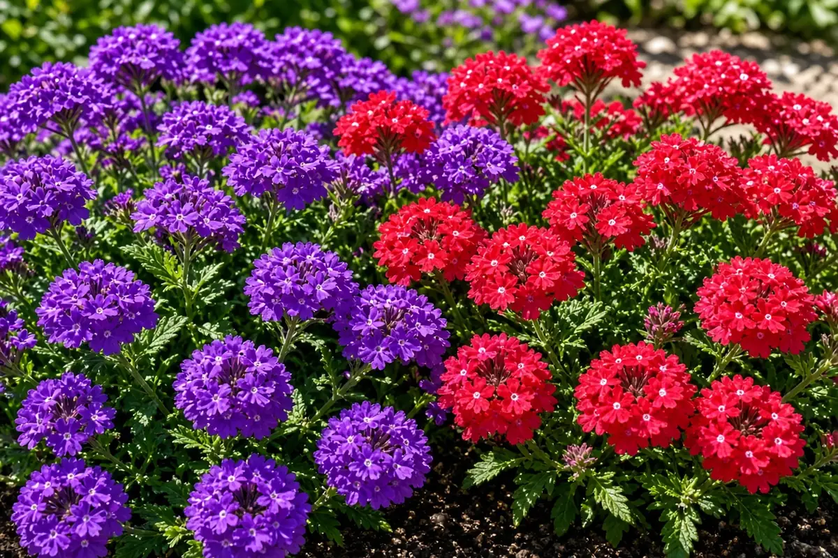 Verbena blooming in a sunny bed