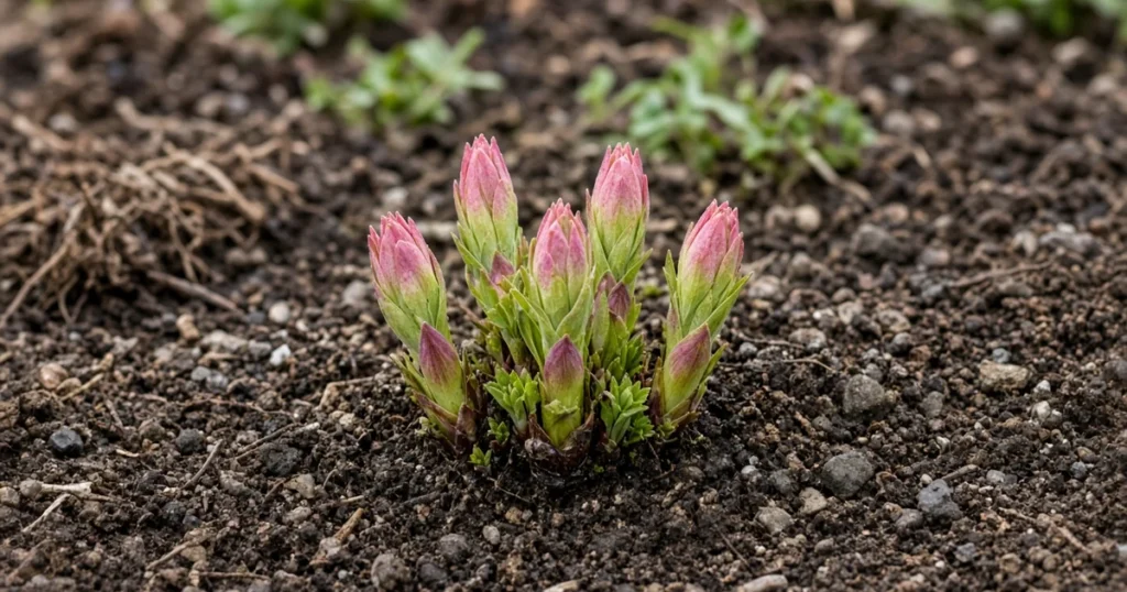 Perennial crown with fresh spring shoots