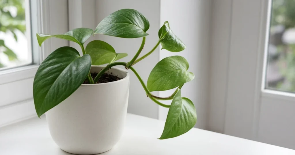 Houseplant stem with evenly spaced leaves
