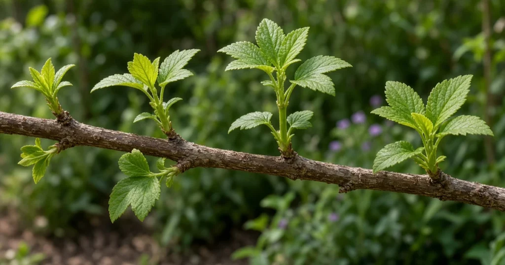 Woody shrub branch with healthy side shoots