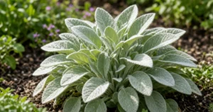 Silvery lamb's ear leaves in a sunny bed