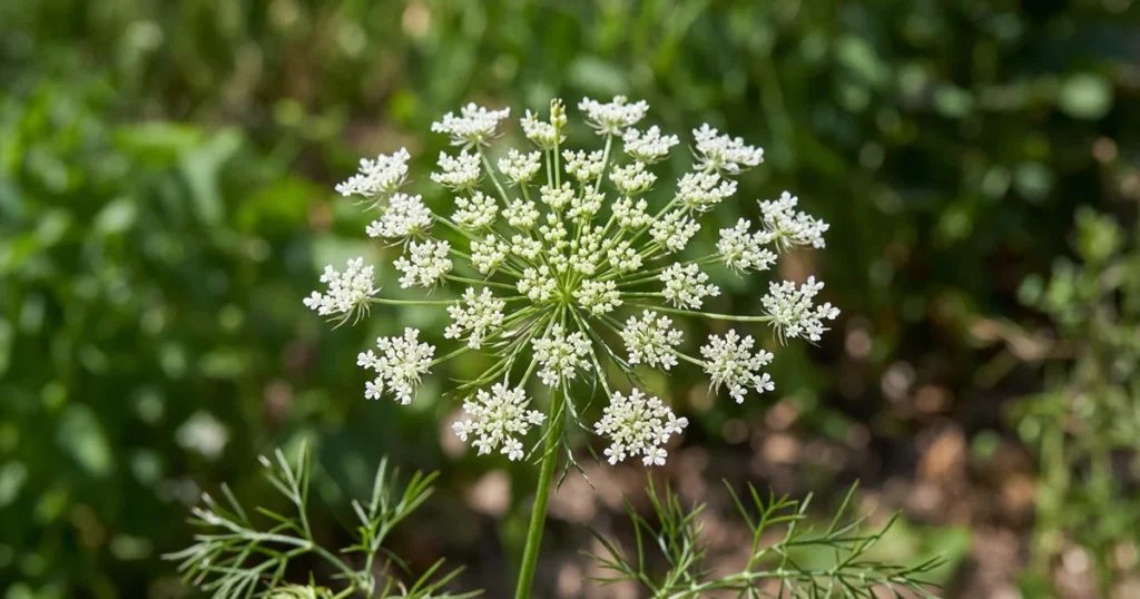 Umbrella shaped flower cluster of a carrot family plant