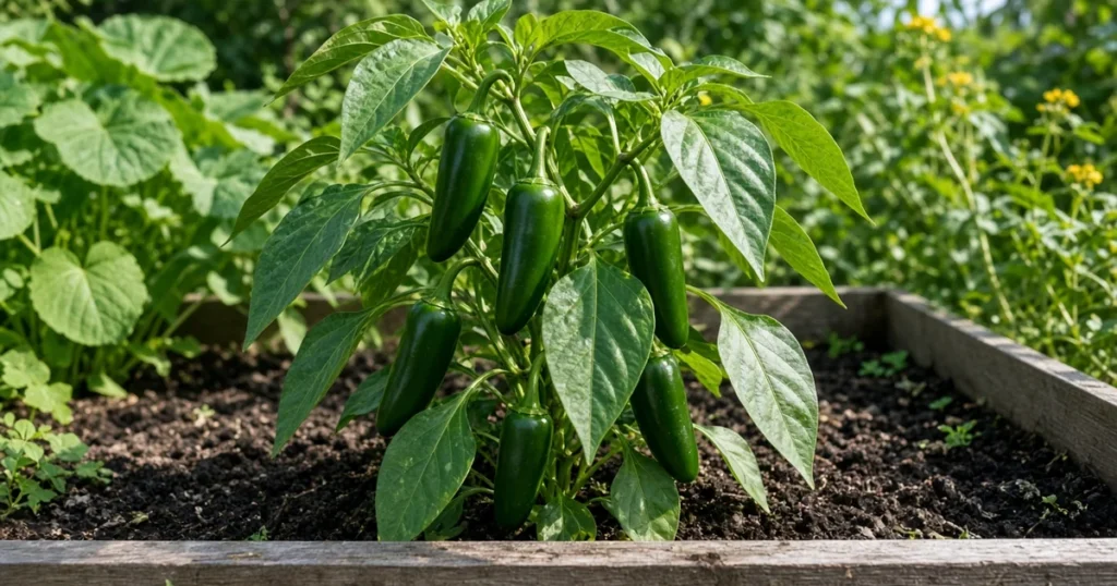 Jalapeno plant with green pods