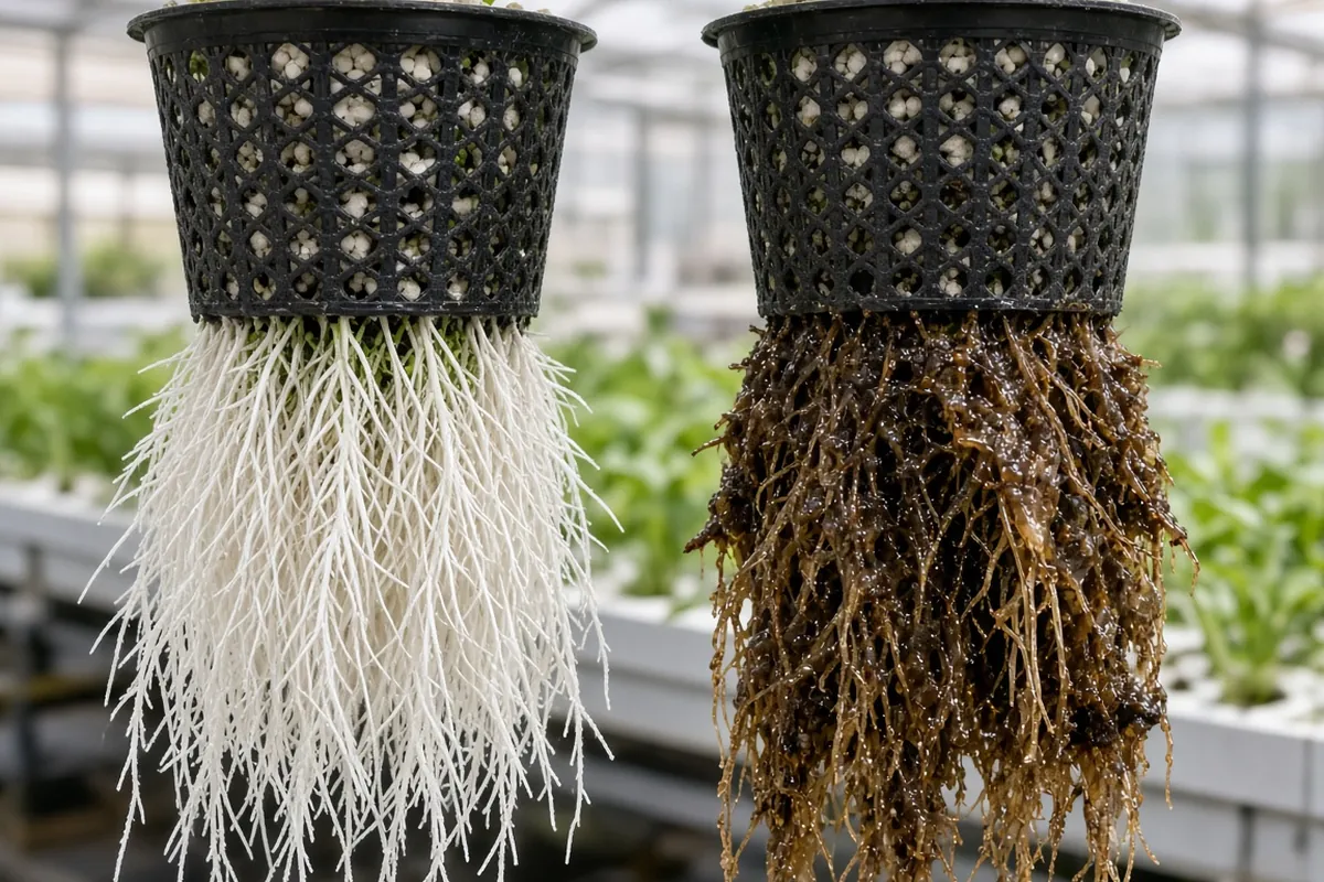 White roots beside browning roots