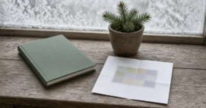 Garden notebook and plan on a winter table