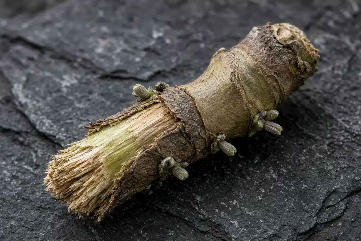 Woody stem cutting with small buds and a torn bark end