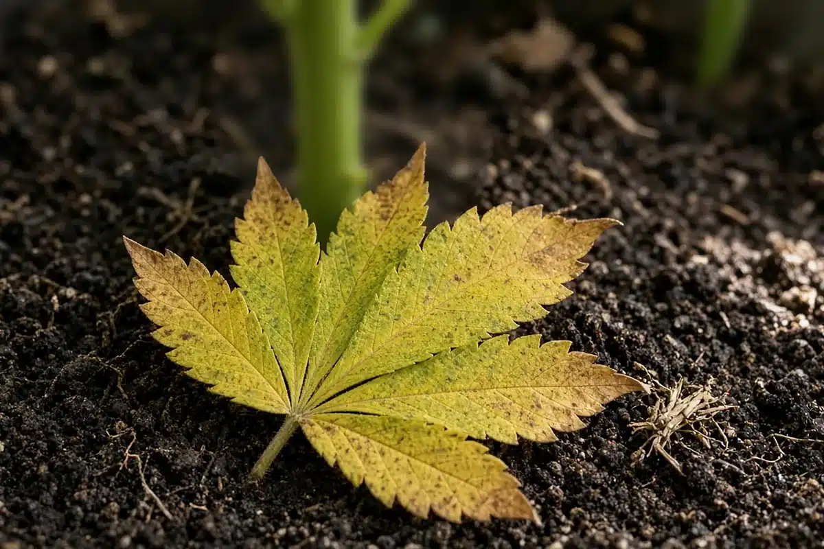 Yellow lower cannabis fan leaf
