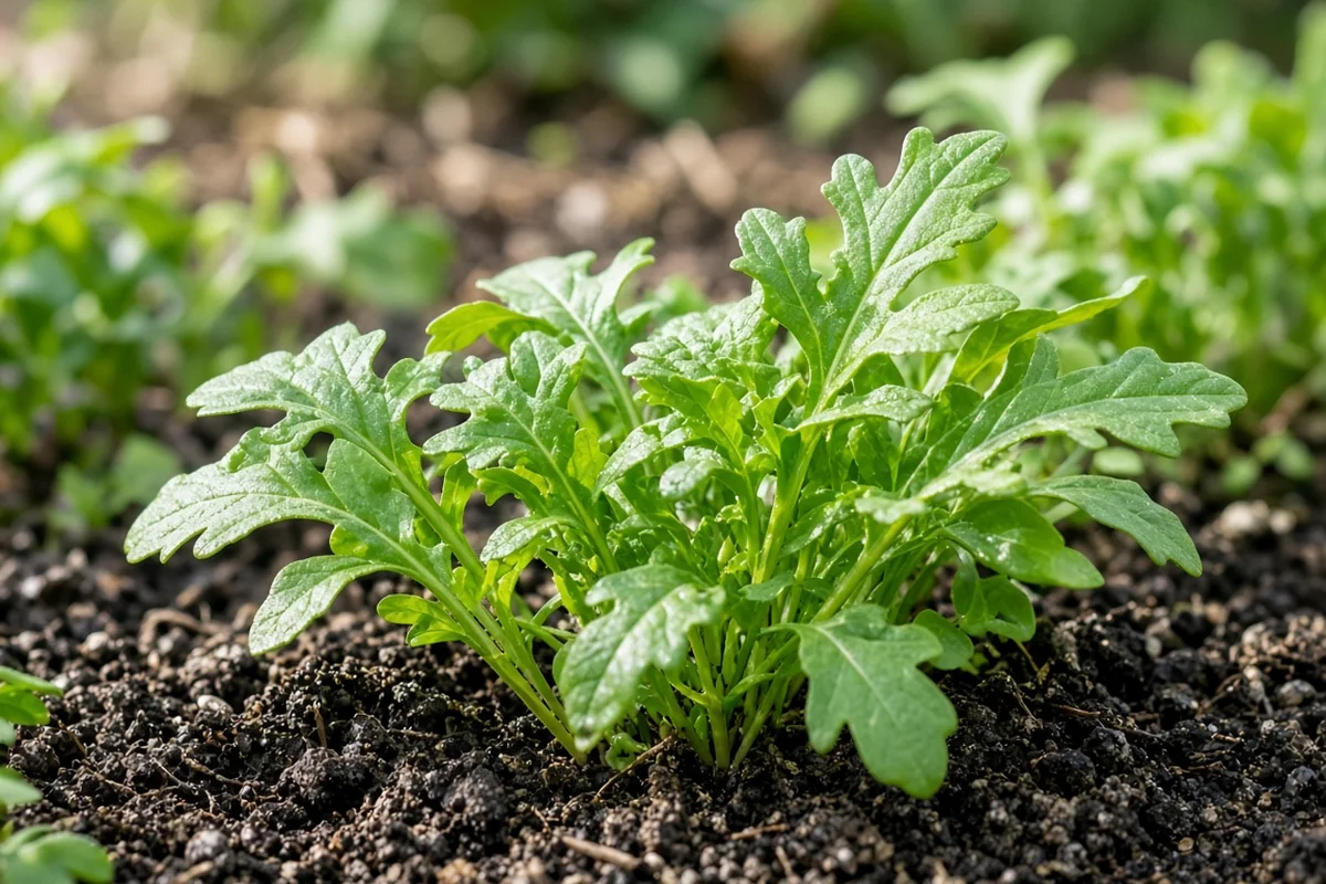 Young arugula leaves ready to cut