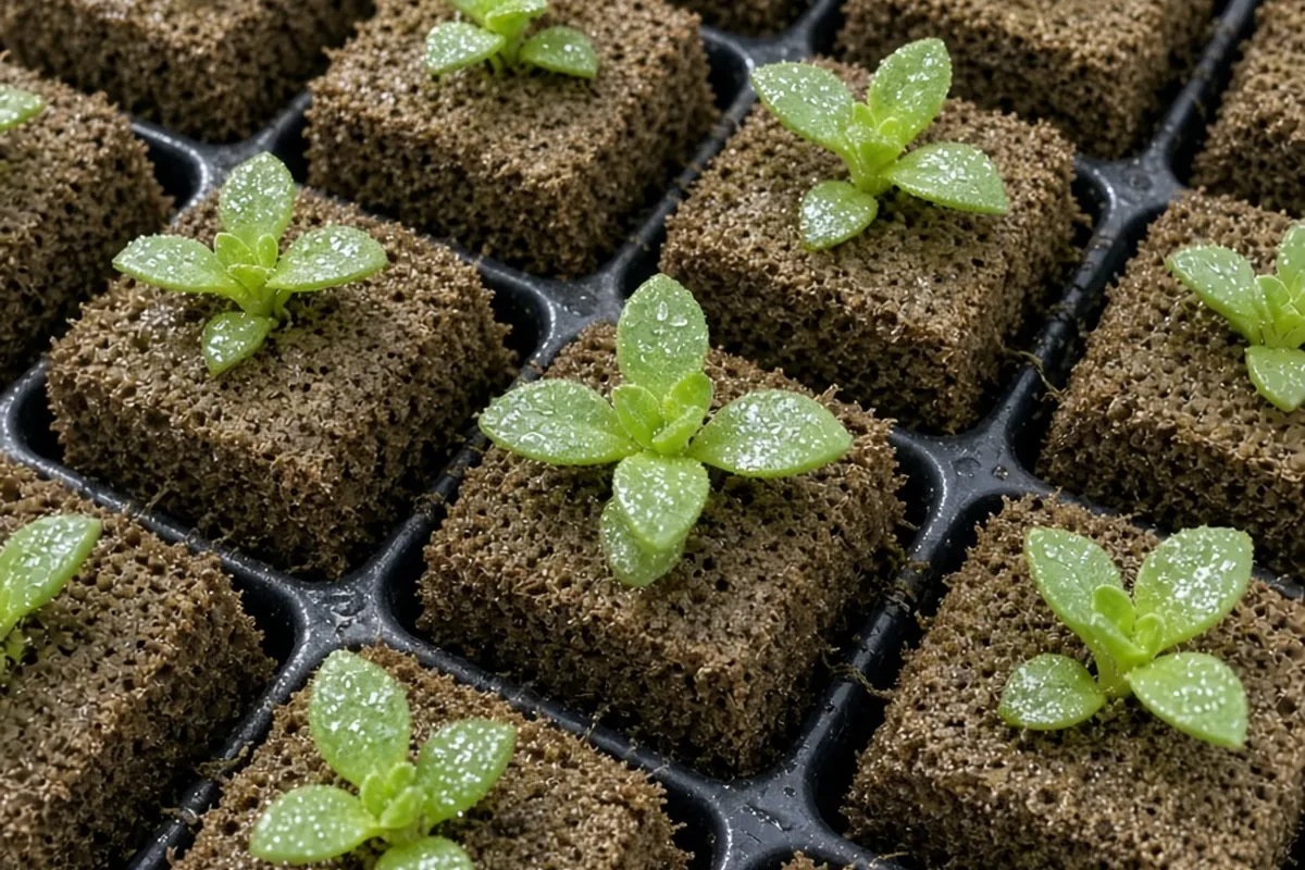 Young ice plant seedlings in plugs