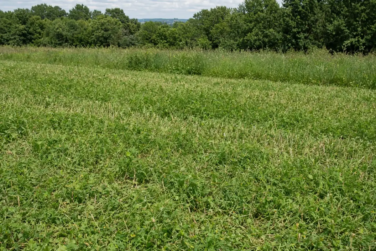 Young meadow plants mowed high