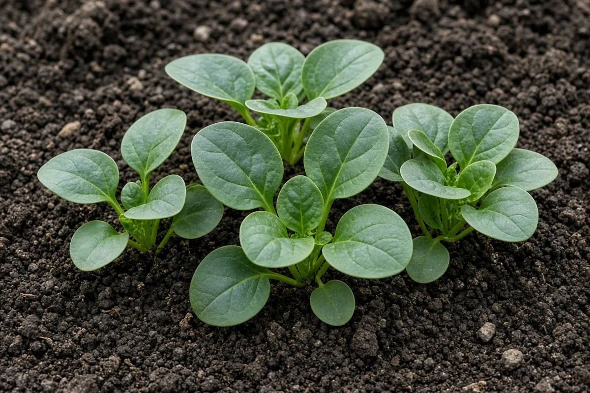 Young spinach leaves in a bed