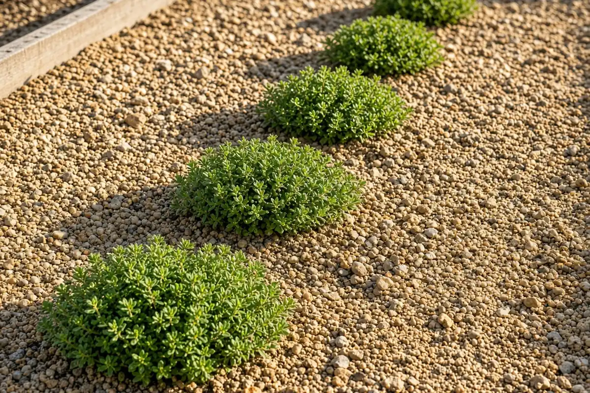 Young thyme plants in well drained soil
