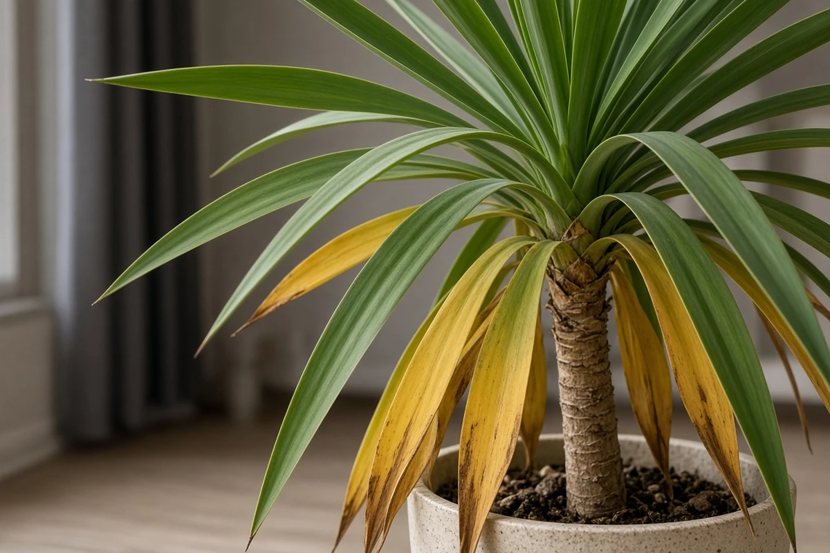 Yucca leaves yellowing at the base